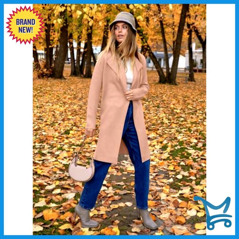 Oversized Knit Cardigan Lapel Neckline Trench Coatigan Chic Fall Winter Wear - Picture 4 of 7